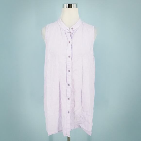 Eileen Fisher Size XL Purple Collared Button Sleeveless Organic Linen Tunic Top - Picture 1 of 6